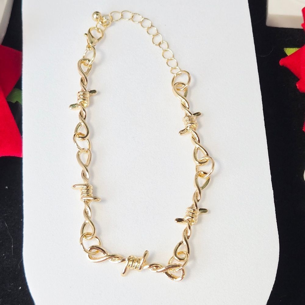 Gold Barbed Wire Bracelet Stainless Steel Thorn Chain Adjustable Punk Alt Girl